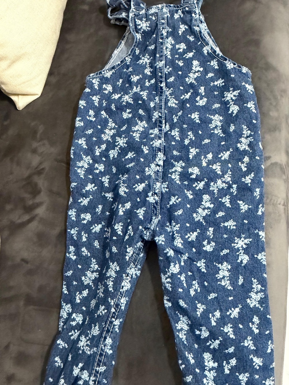 Girls' Denim Floral Overalls - Blue